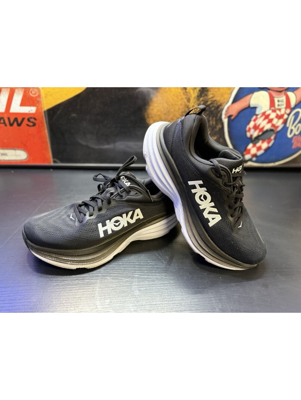 Hoka One One Bondi 8 Mens Size 10.5 D Black White Running Shoes 1123202-BWHT